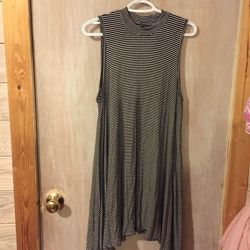 Striped high neck tunic dress